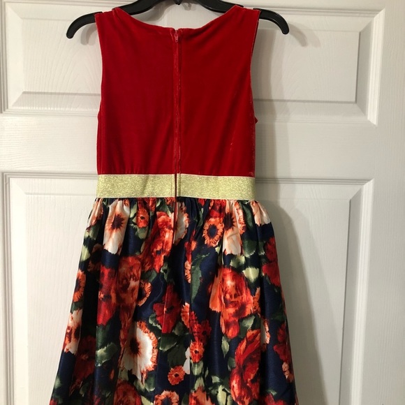 Beautiful Red Velvet/Gold Floral Dress Sz 12 - Picture 2 of 12